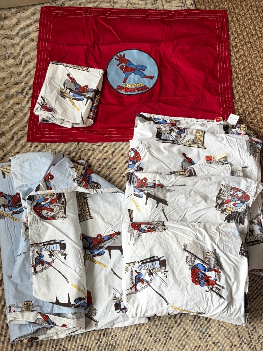 6 pc TWIN Set Pottery Barn Kids Marvel's Spider-Man Duvet Sheets Sham - Some New